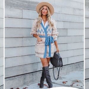 VICI Foghorn Pocketed Belted Knit Long Cardigan Sweater